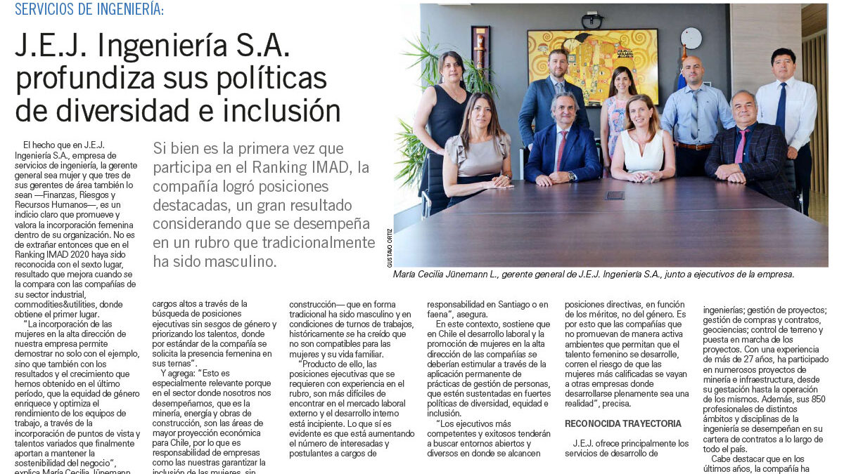 Servicios de ingeniería: J.E.J. Ingeniería S.A. profundiza sus políticas de diversidad e inclusión
